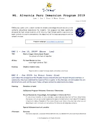 Mt. Alvernia Peru Immersion Program 2019 LIMA | ICA | CUSCO & MACHU PICCHU
