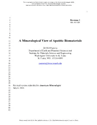 A Mineralogical View of Apatitic Biomaterials