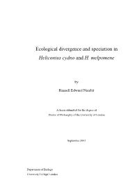 Ecological Divergence and Speciation in Heliconius Cydno and H