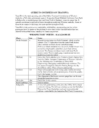 Guide to Journeys on Transwa “Prospector” Perth – Kalgoorlie