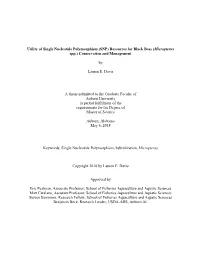 (SNP) Resources for Black Bass (Micropterus Spp.) Conservation and Management