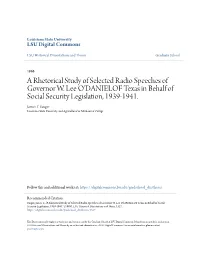 A Rhetorical Study of Selected Radio Speeches of Governor W