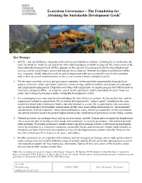 Ecosystem Governance – the Foundation for Attaining the Sustainable Development Goals1