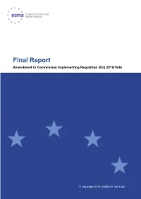 Final Report Amending ITS on Main Indices and Recognised Exchanges