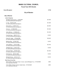 MASS CULTURAL COUNCIL Fiscal Year 2018 Grants