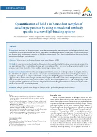 Quantification of Fel D 1 in House Dust Samples of Cat Allergic Patients by Using Monoclonal Antibody Specific to a Novel Ige-Binding Epitope