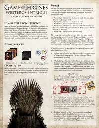 Rules for Game of Thrones: Westeros Intrigue
