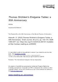 Thomas Ströhlein's Endgame Tables: a 50Th Anniversary