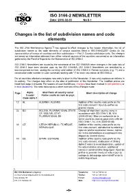 ISO 3166-2 NEWSLETTER Changes in the List of Subdivision Names And