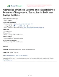 Alterations of Genetic Variants and Transcriptomic Features of Response to Tamoxifen in the Breast Cancer Cell Line