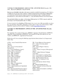 APPOINTEE FILES: Records, 1981- 1989 – REAGAN LIBRARY COLLECTIONS