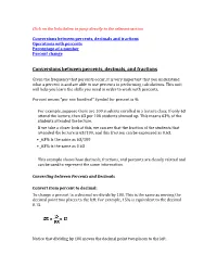 Conversions Between Percents, Decimals, and Fractions