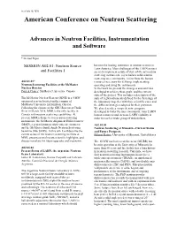 Program—Advances in Neutron Facilities, Instrumentation & Software