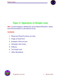 Topic 3: Operation of Simple Lens