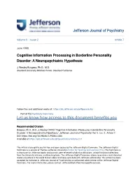 Cognitive Information Processing in Borderline Personality Disorder: a Neuropsychiatric Hypothesis