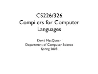CS226/326 Compilers for Computer Languages