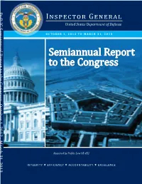 Dod OIG Semiannual Report to the Congress October 1, 2012 Through