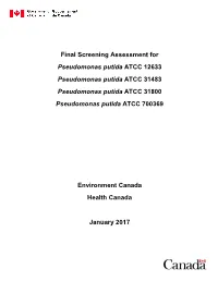 Final Screening Assessment for Pseudomonas Putida ATCC 12633