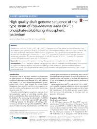 High Quality Draft Genome Sequence of the Type Strain of Pseudomonas