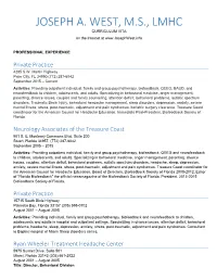 JOSEPH A. WEST, M.S., LMHC CURRICULUM VITA on the Internet At