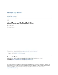 Liberal Theory and the Need for Politics
