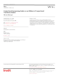Corpus-Based Interpreting Studies As an Offshoot of Corpus-Based Translation Studies Miriam Shlesinger