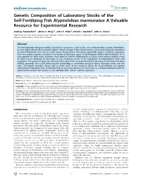 Self-Fertilizing Fish Kryptolebias Marmoratus: a Valuable Resource for Experimental Research