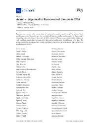 Acknowledgement to Reviewers of Cancers in 2018 Cancers Editorial Office MDPI, St