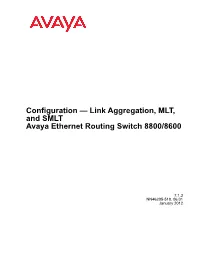 Configuration — Link Aggregation, MLT, and SMLT Avaya Ethernet Routing Switch 8800/8600