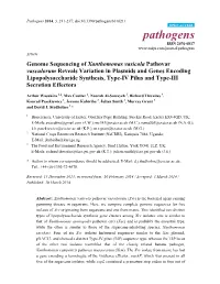 Genome Sequencing of Xanthomonas Vasicola Pathovar Vasculorum Reveals Variation in Plasmids and Genes Encoding Lipopolysaccharid