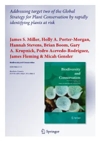 Addressing Target Two of the Global Strategy for Plant Conservation by Rapidly Identifying Plants at Risk