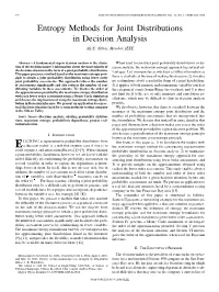 Entropy Methods for Joint Distributions in Decision Analysis Ali E