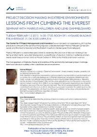 Lessons from Climbing the Everest Seminar with Markus Hällgren and Lene Gammelgaard