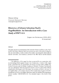 Rhetorics of Johann Sebastian Bach's Orgelbüchlein