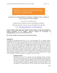 Battles of the Prophet in Seerah Curriculum a Critical Evaluation of Its Validity Pjaee, 17 (4) (2020)