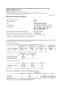 East Japan Railway Company on a Consolidated Basis, Or If the Context So Requires, on a Non-Consolidated Basis