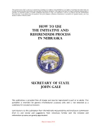 Initiative and Referendum Process in Nebraska