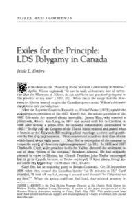 LDS Polygamy in Canada