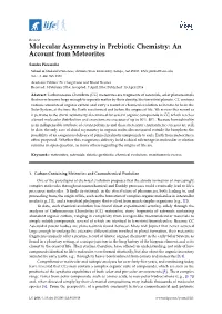 Molecular Asymmetry in Prebiotic Chemistry: an Account from Meteorites