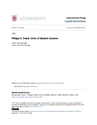 Philipp G. Frank: Critic of Modern Science