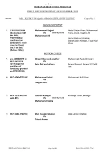 Single Bench List for 04-11-2019
