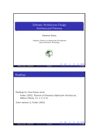 Software Architecture Design Architectural Patterns Readings
