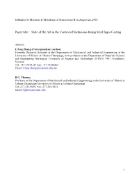 State of the Art in the Control of Inclusions During Steel Ingot Casting