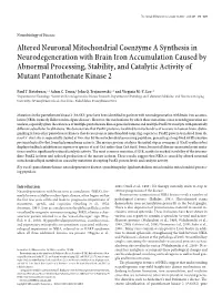 Altered Neuronal Mitochondrial Coenzyme a Synthesis In