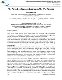 The Perak Development Experience: the Way Forward