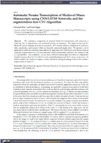 Automatic Neume Transcription of Medieval Music Manuscripts Using CNN/LSTM-Networks and the Segmentation-Free CTC-Algorithm