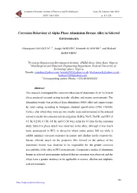 Corrosion Behaviour of Alpha Phase Aluminium Bronze Alloy in Selected Environments