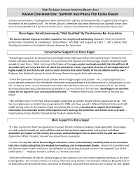 Kagan Confirmation: Support and Praise for Elena Kagan