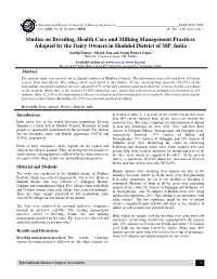 Studies on Breeding, Health Care and Milking Management Practices