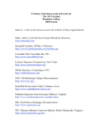 Varieties of Heirloom Seeds and Roots for the 1812 Garden Hamilton College 2009 Season Sources: (Click on the Name to Access